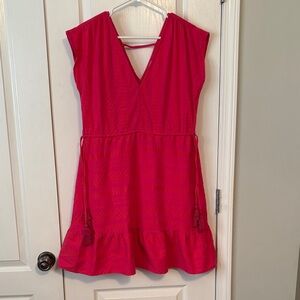 LOFT Beach Bright Pink w/ Orange Pattern Textured Dress size XXS